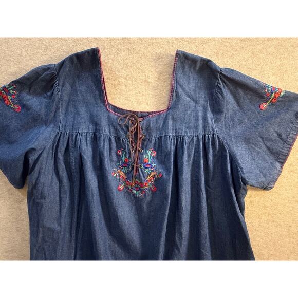 Capistrano Denim Embroidered 5X Patio Lounge Lace-up Dress Pockets Casual - Picture 9 of 10